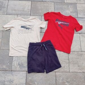 Puma Red and Cream T-Shirts with Black Shorts Set